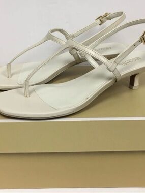 Michael Kors Ivory T-Strap Slingback Kitten Heel Sandals